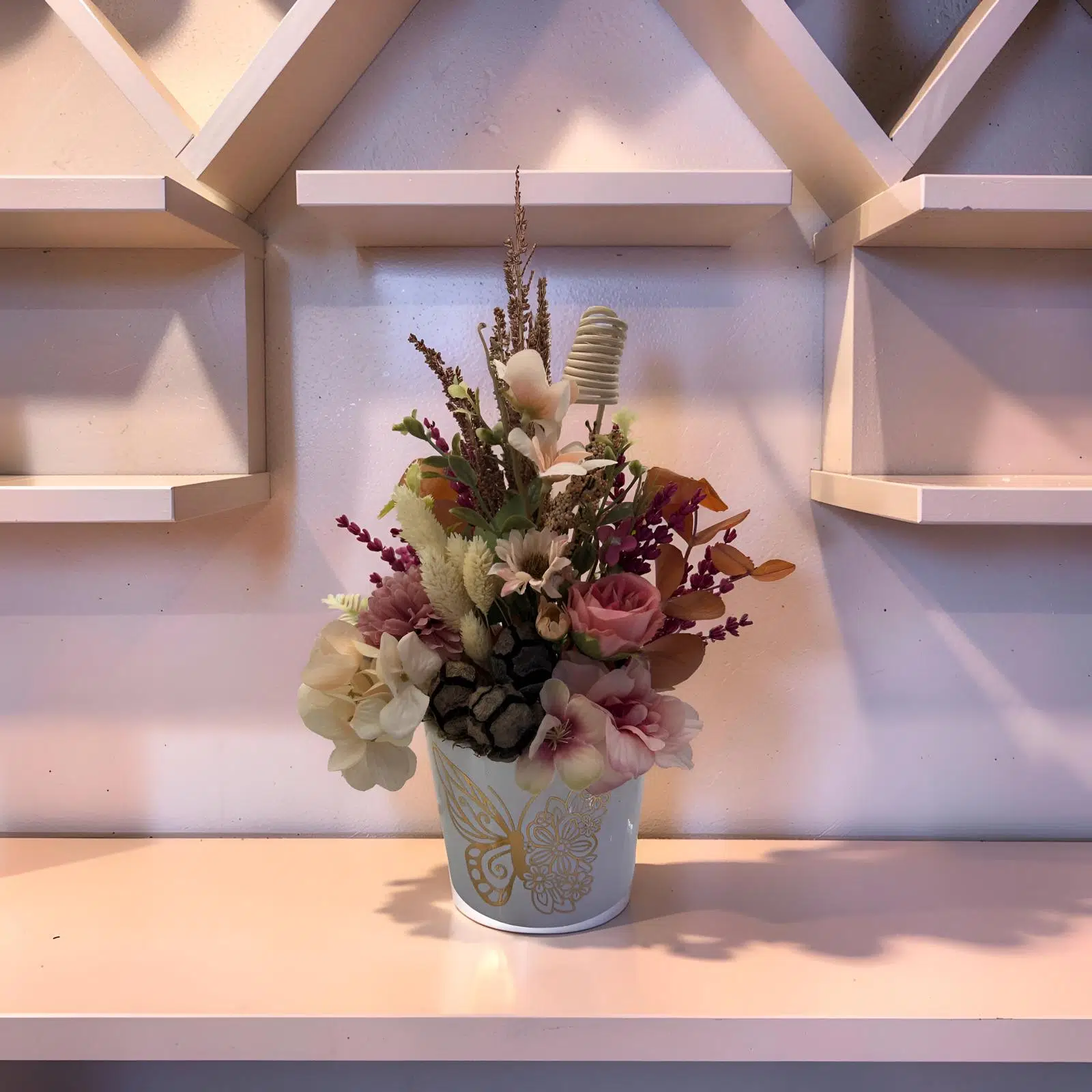 Florivya Dekoratif Saksıda Yapay Çiçek Aranjmanı – Masa Üstü Ev Ofis Dekoru